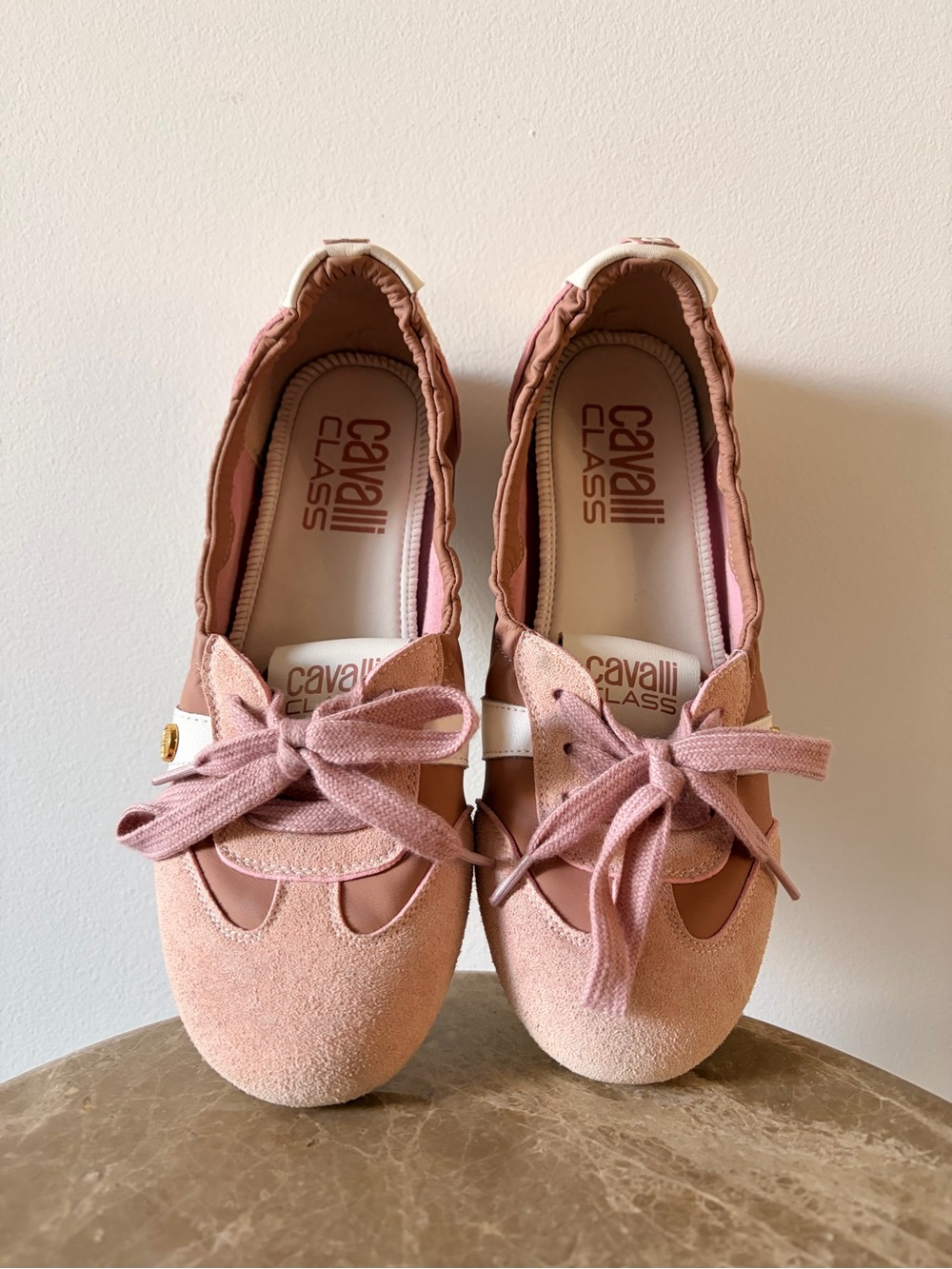 Roberto Cavalli Dusty Pink Suede Lace-Up Sneakers